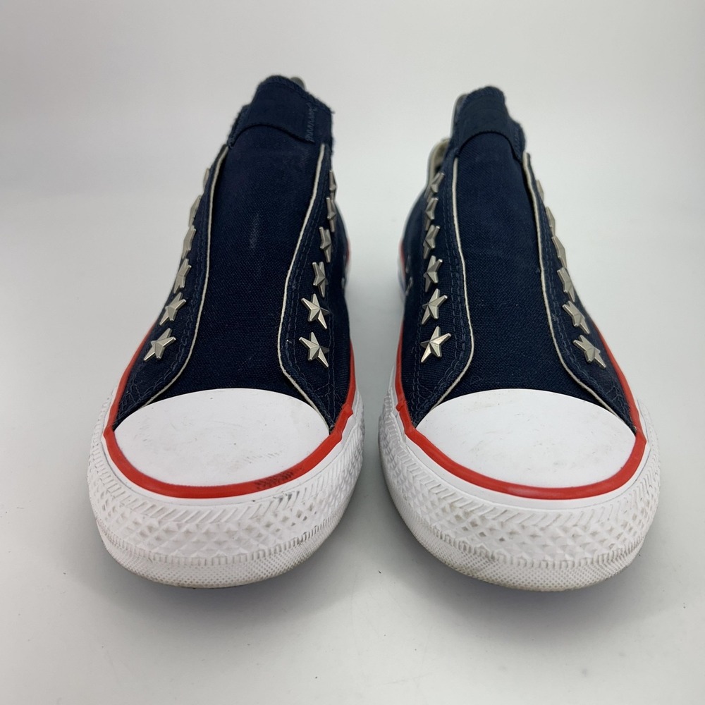 Converse Navy Canvas Slip-On Sneakers with White Toe and Red/Blue Trim - Picture 3 of 16